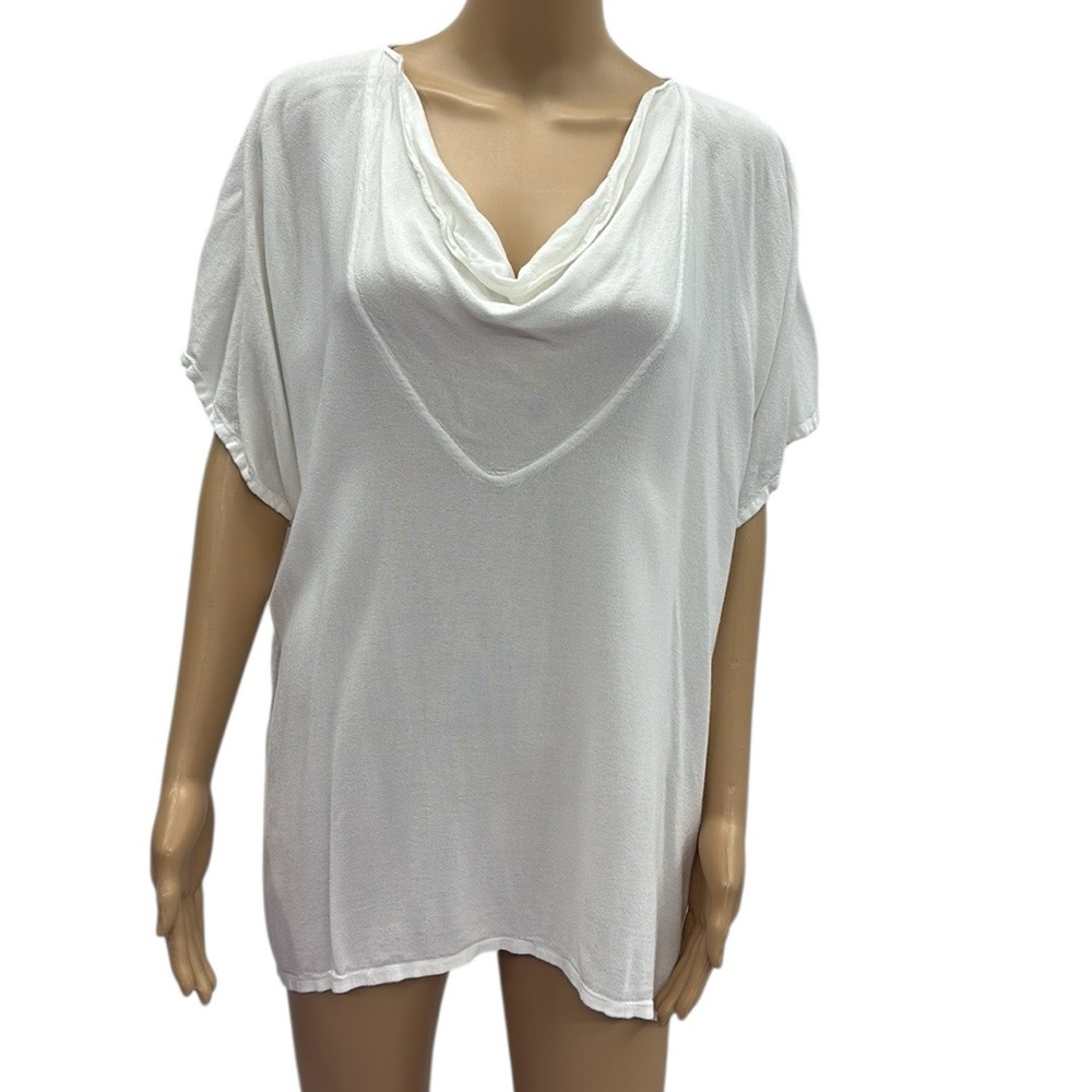 Kin Amora White Cowl Neck Dolman Short Sleeve Top Blouse One Size Fits Most
